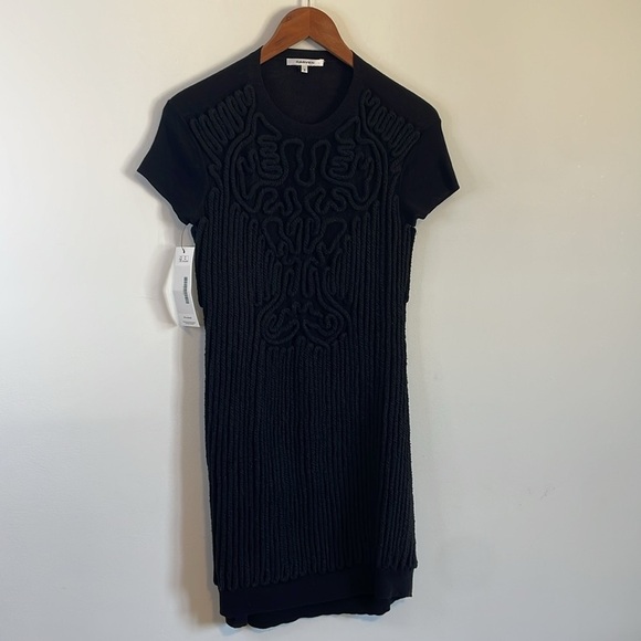 Mod Patterned Dress Carven Knee Small Black Rope Shift Mini Real Real Little LBD - Picture 2 of 16
